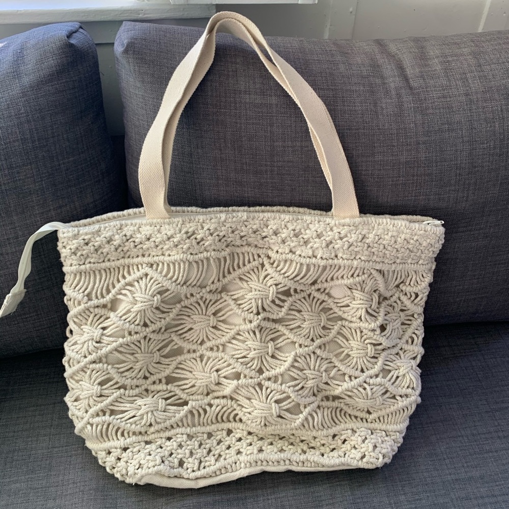 World market macrame cooler tote